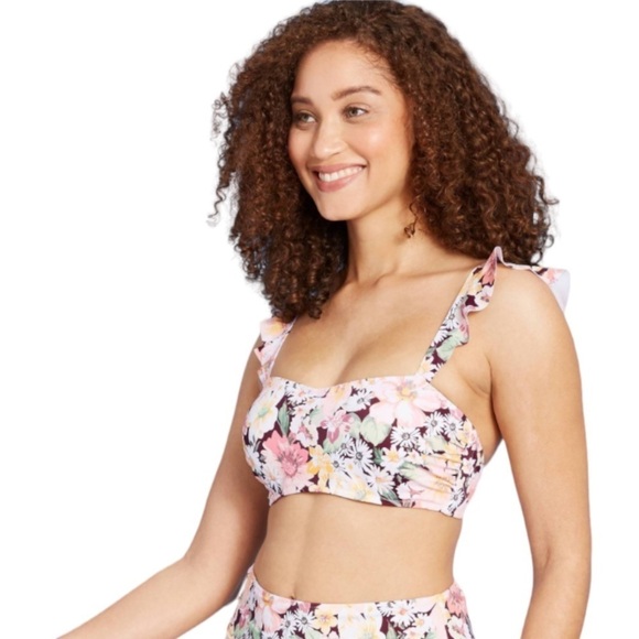 Shade & Shore Women’s Floral Ruffle Bralette Bikini Top Size 34C NWT - Picture 1 of 15